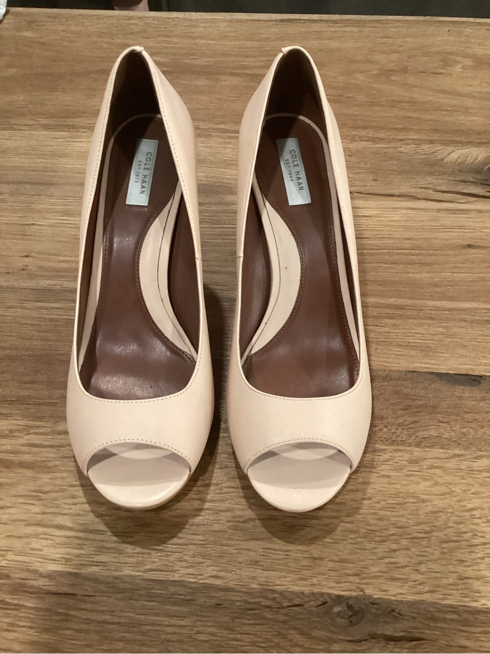 Cole Haan Nude Peep-Toe Leather Pumps